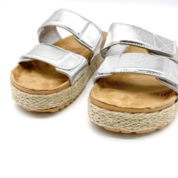 Olivia Miller Womens 8 Slide Sandal Silver Metallic Espadrille Platform Summer - Picture 2 of 10